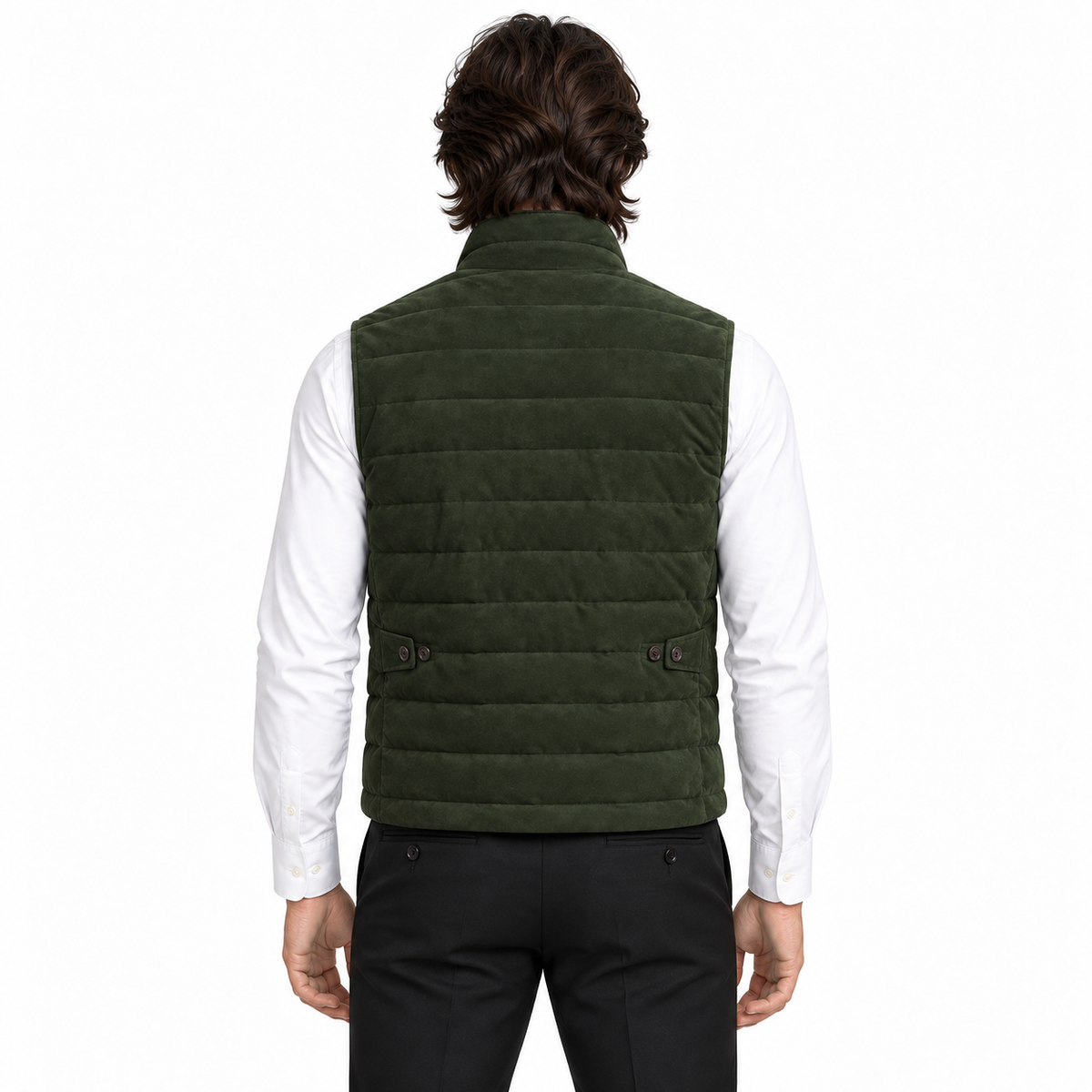 Men’s Premium Green Quilted Zip-Up Original Suede Leather Vest Coat