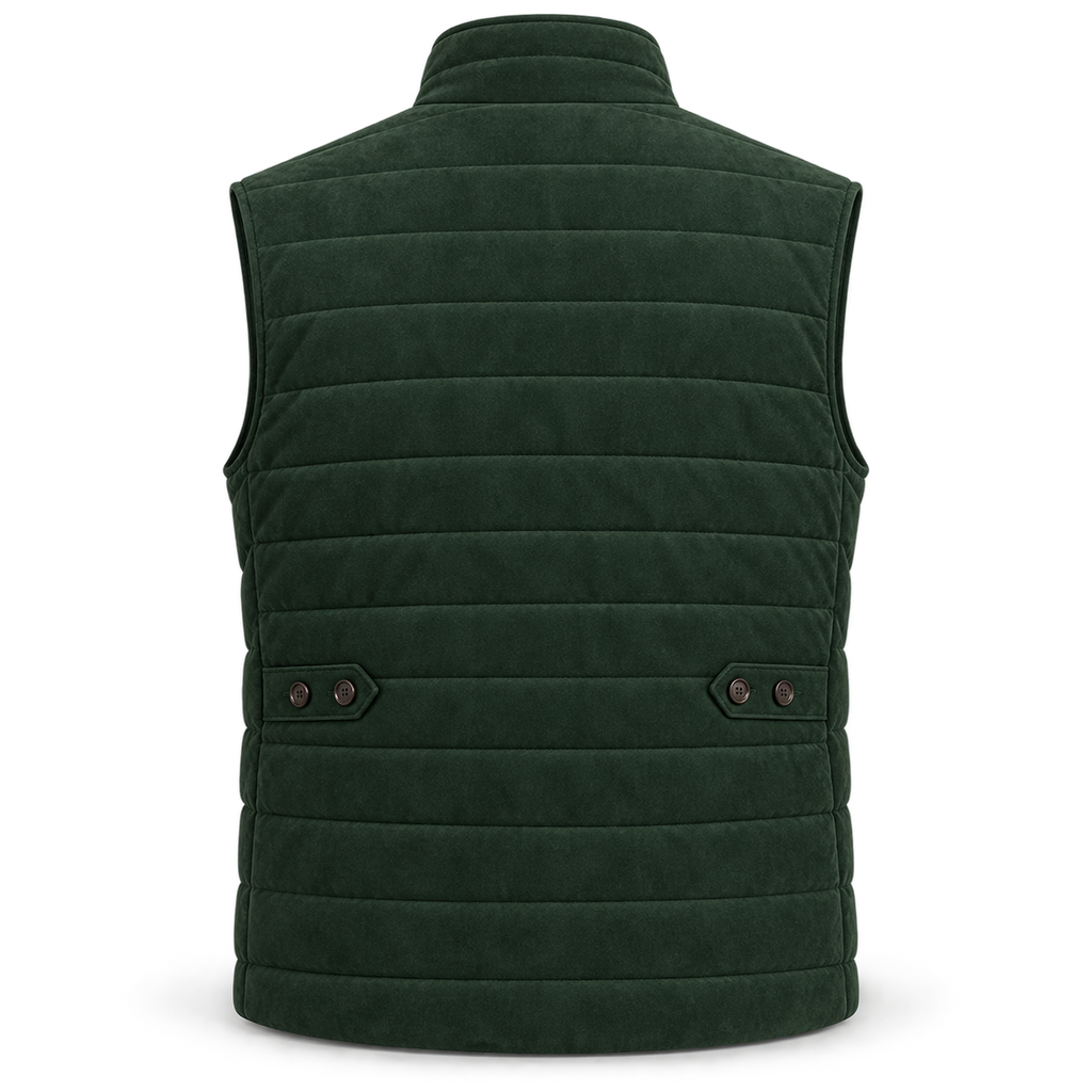 Men’s Premium Green Quilted Zip-Up Original Suede Leather Vest Coat