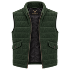 Men’s Premium Green Quilted Zip-Up Original Suede Leather Vest Coat