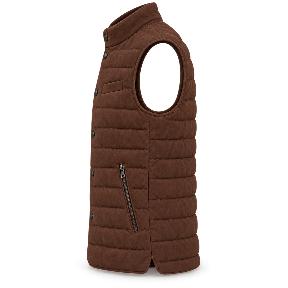 Men’s Premium Brown Quilted Stand-Collar Original Suede Leather Vest Coat