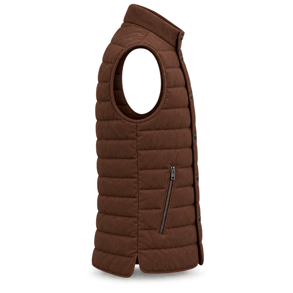 Men’s Premium Brown Quilted Stand-Collar Original Suede Leather Vest Coat