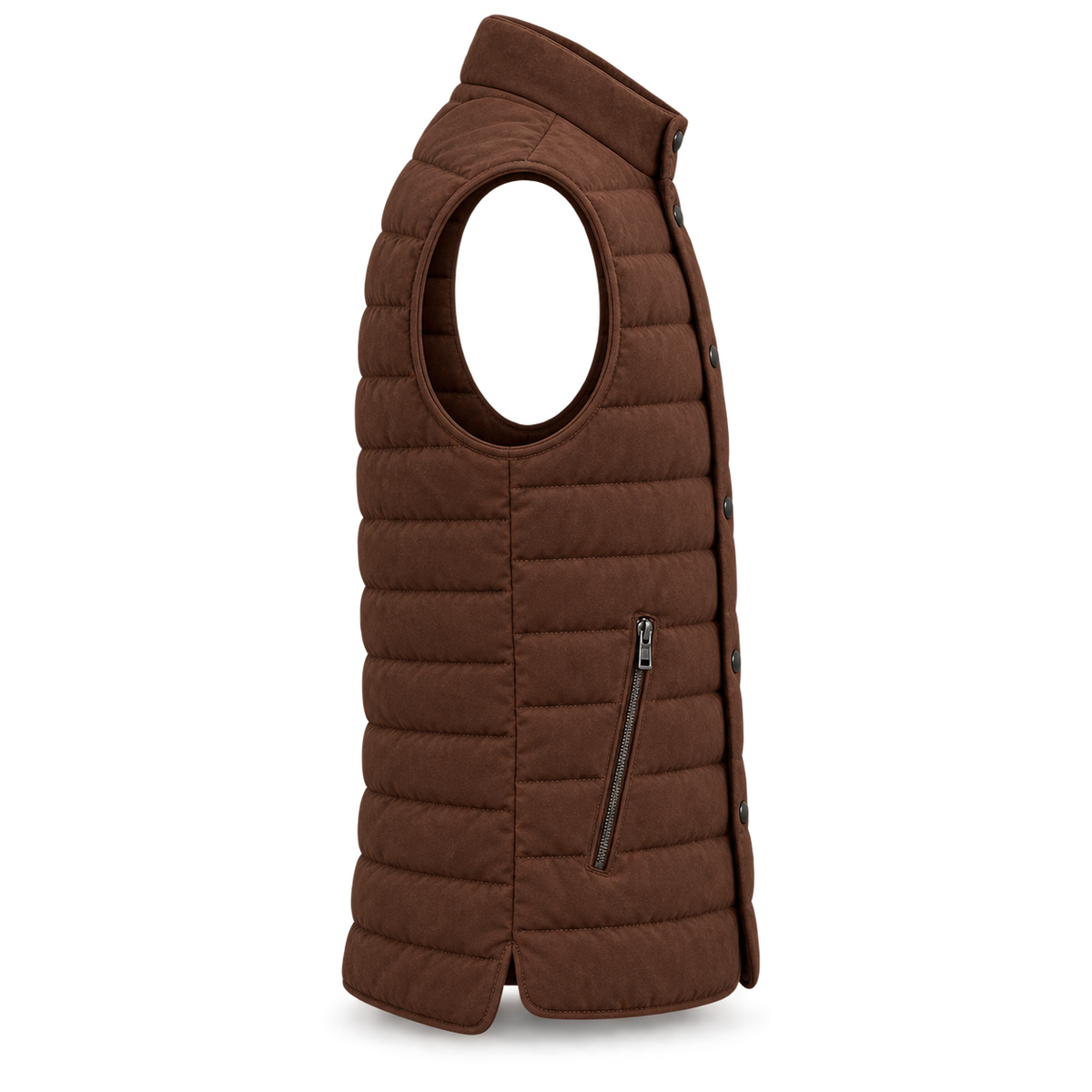 Men’s Premium Brown Quilted Stand-Collar Original Suede Leather Vest Coat