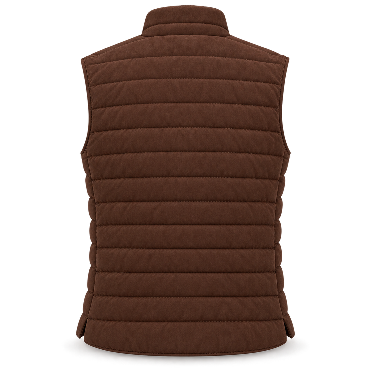 Men’s Premium Brown Quilted Stand-Collar Original Suede Leather Vest Coat