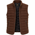 Men’s Premium Brown Quilted Stand-Collar Original Suede Leather Vest Coat