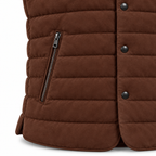 Men’s Premium Brown Quilted Stand-Collar Original Suede Leather Vest Coat