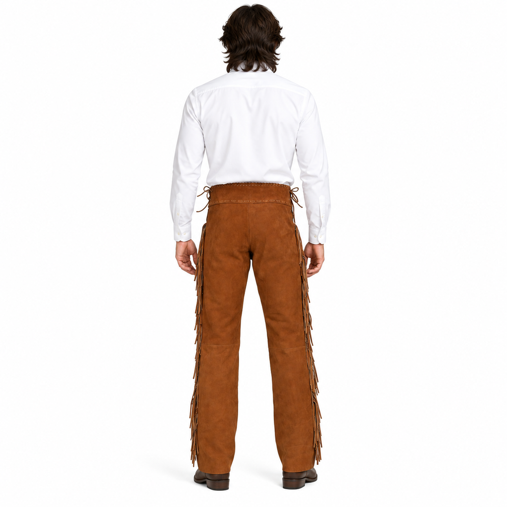 Men Premium Brown Suede Original Leather Fringe Pant