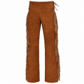 Men Premium Brown Suede Original Leather Fringe Pant