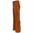 Men Premium Brown Suede Original Leather Fringe Pant
