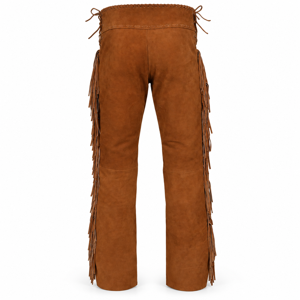Men Premium Brown Suede Original Leather Fringe Pant