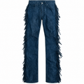Men Premium Original Blue Suede Leather Fringe Pant