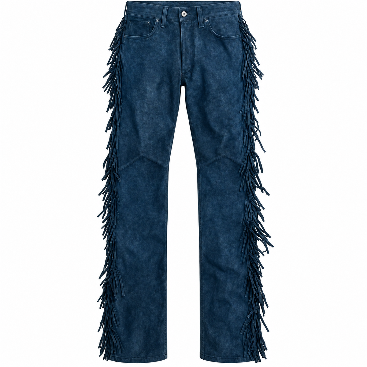Men Premium Original Blue Suede Leather Fringe Pant