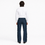 Men Premium Original Blue Suede Leather Fringe Pant
