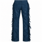 Men Premium Original Blue Suede Leather Fringe Pant