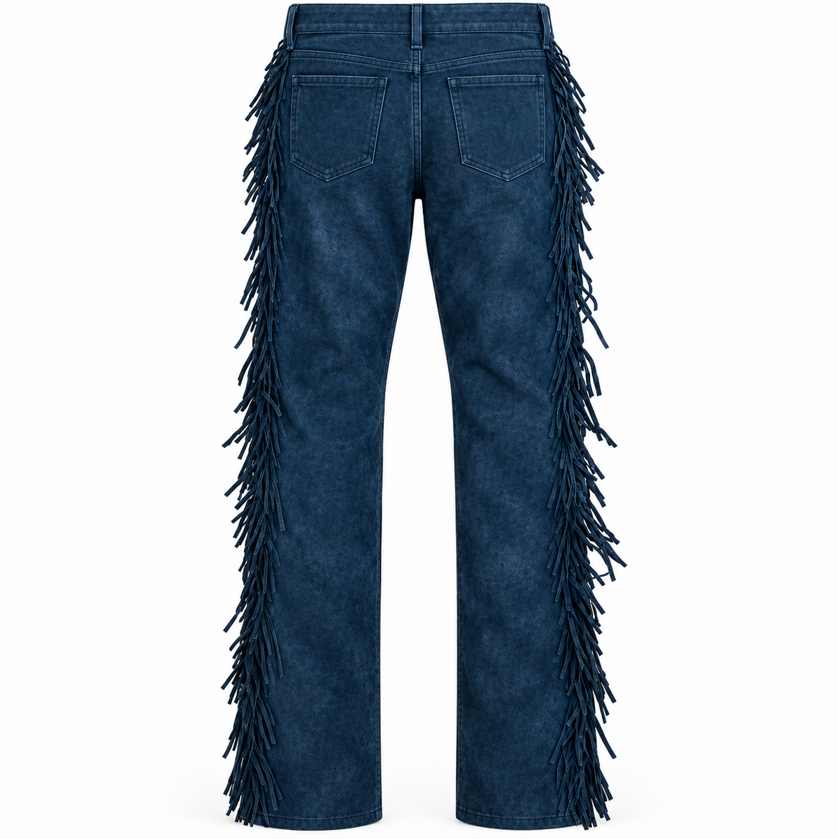Men Premium Original Blue Suede Leather Fringe Pant