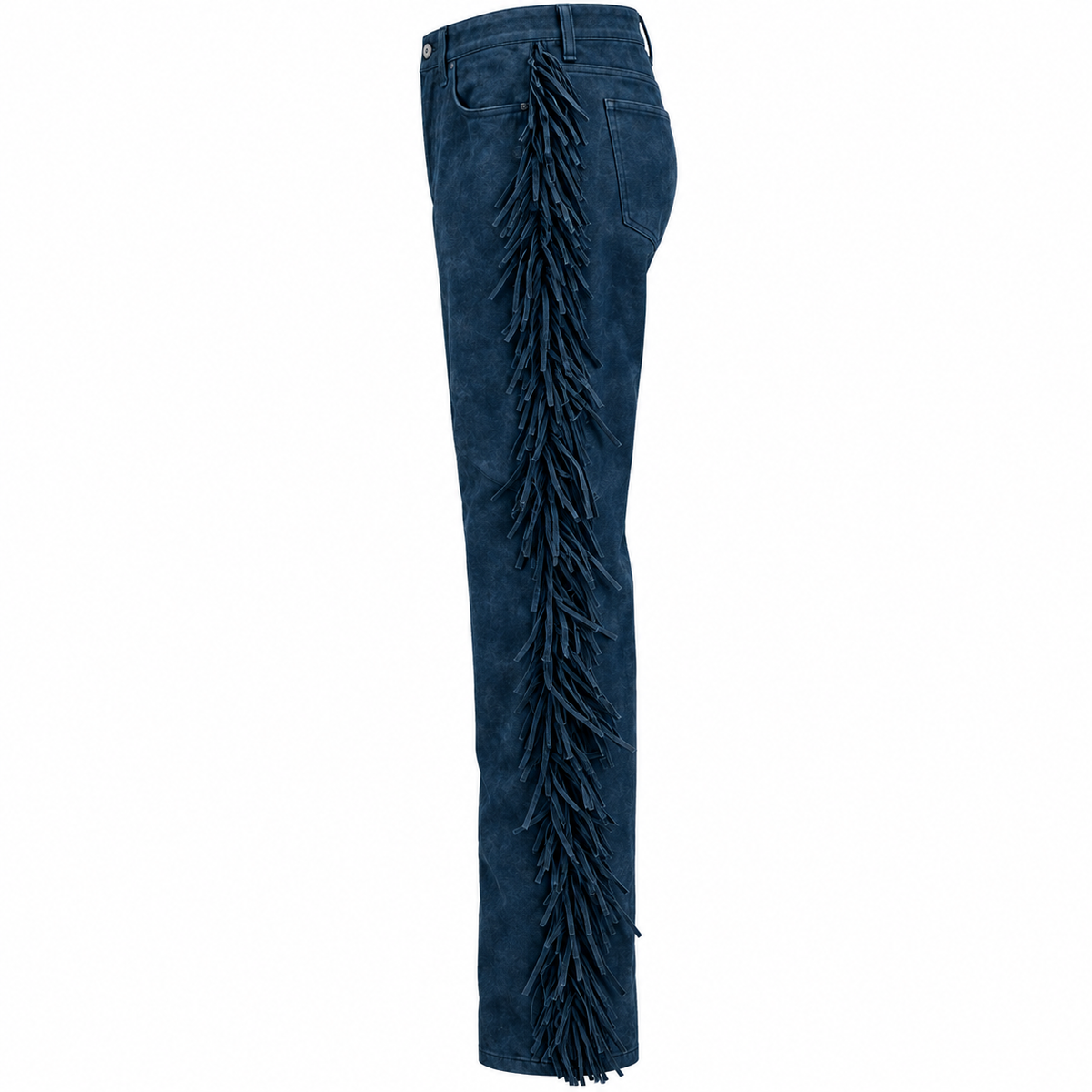 Men Premium Original Blue Suede Leather Fringe Pant