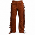 Men Premium Brown Original Suede Leather Fringe Pant