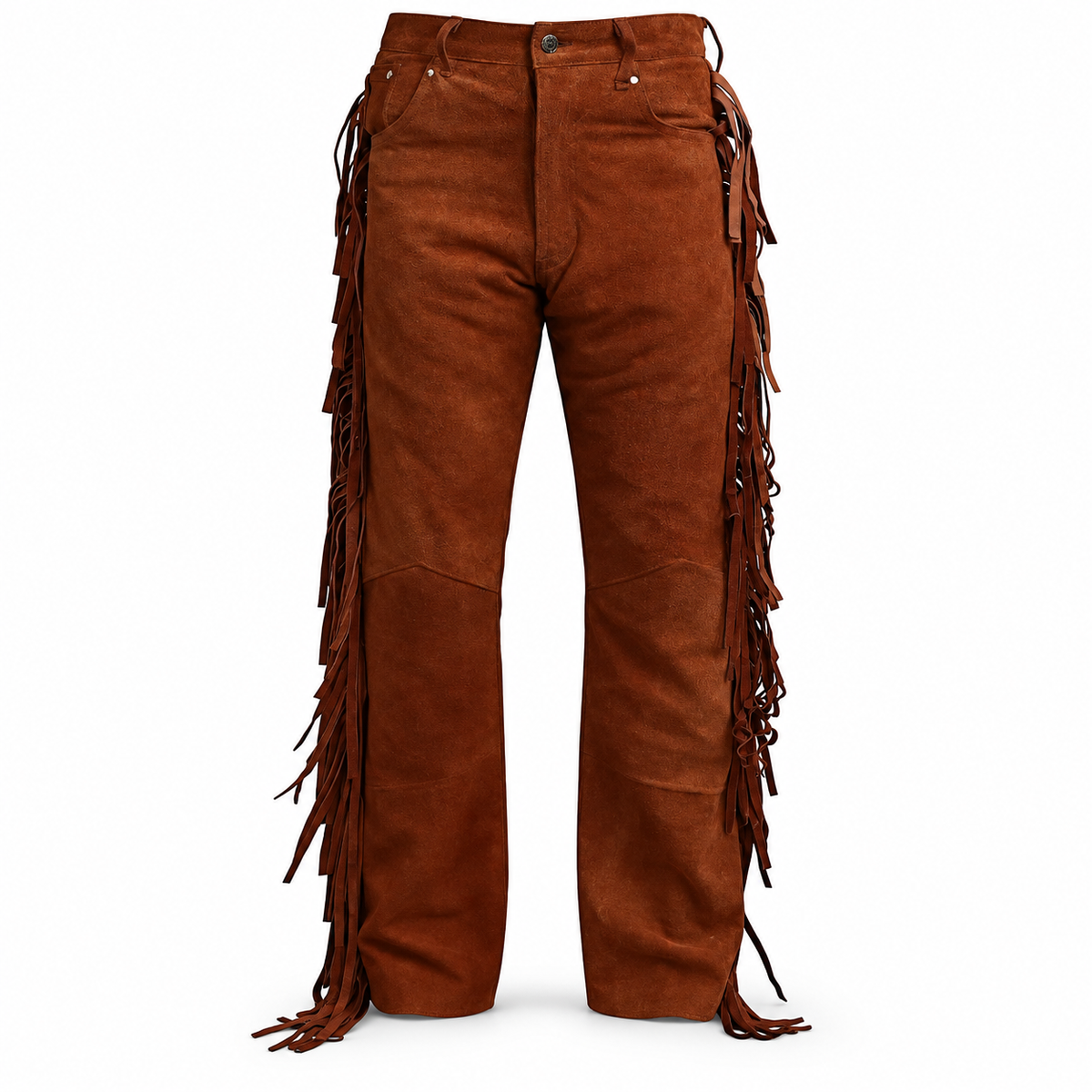 Men Premium Brown Original Suede Leather Fringe Pant