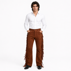 Men Premium Brown Original Suede Leather Fringe Pant