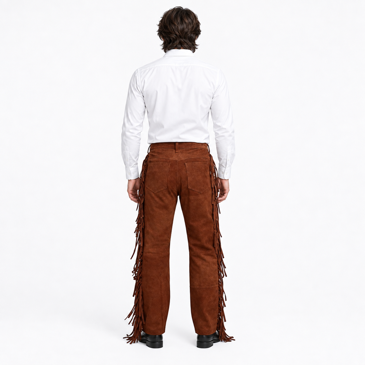Men Premium Brown Original Suede Leather Fringe Pant