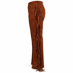 Men Premium Brown Original Suede Leather Fringe Pant