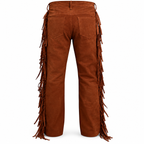 Men Premium Brown Original Suede Leather Fringe Pant
