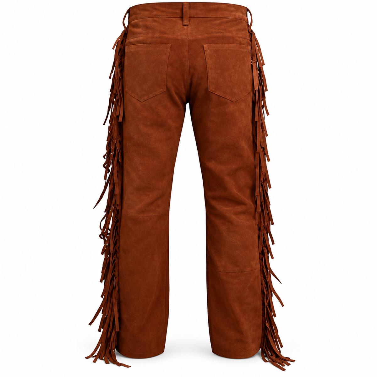 Men Premium Brown Original Suede Leather Fringe Pant