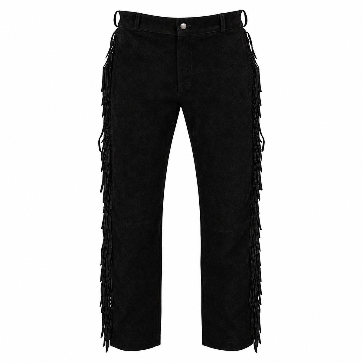 Men Premium Original Black Suede Leather Fringe Pant