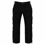 Men Premium Original Black Suede Leather Fringe Pant