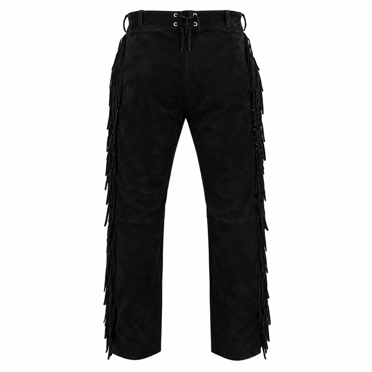 Men Premium Original Black Suede Leather Fringe Pant