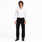Men Premium Original Black Suede Leather Fringe Pant