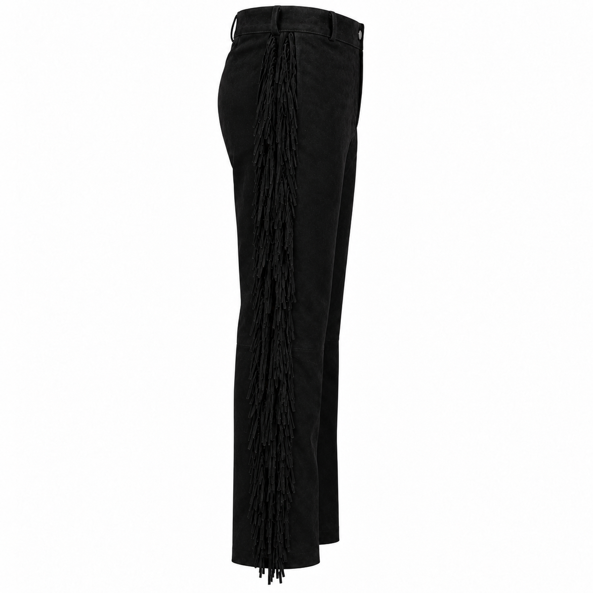 Men Premium Original Black Suede Leather Fringe Pant