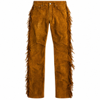 Men Brown Premium Original Suede Leather Fringe Pant
