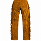 Men Brown Premium Original Suede Leather Fringe Pant