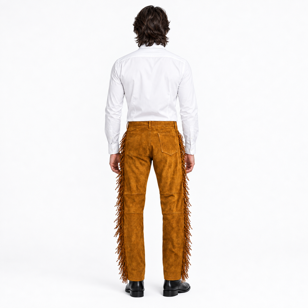 Men Brown Premium Original Suede Leather Fringe Pant