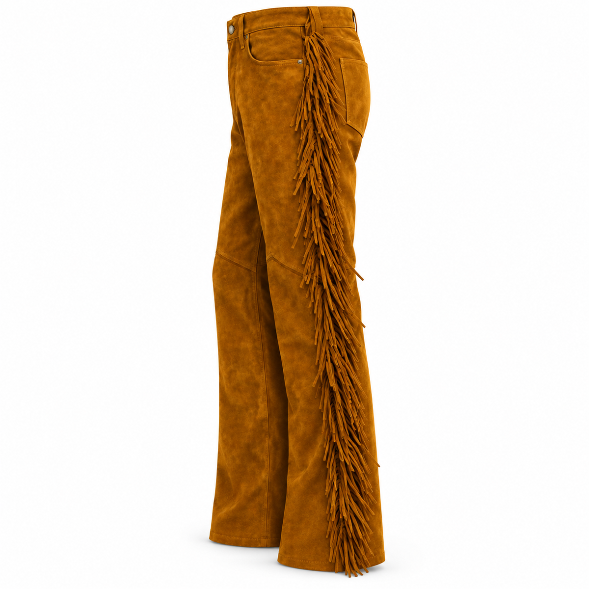 Men Brown Premium Original Suede Leather Fringe Pant