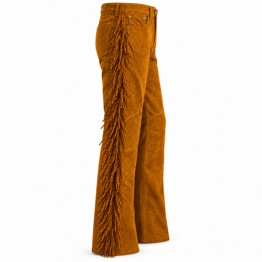 Men Brown Premium Original Suede Leather Fringe Pant