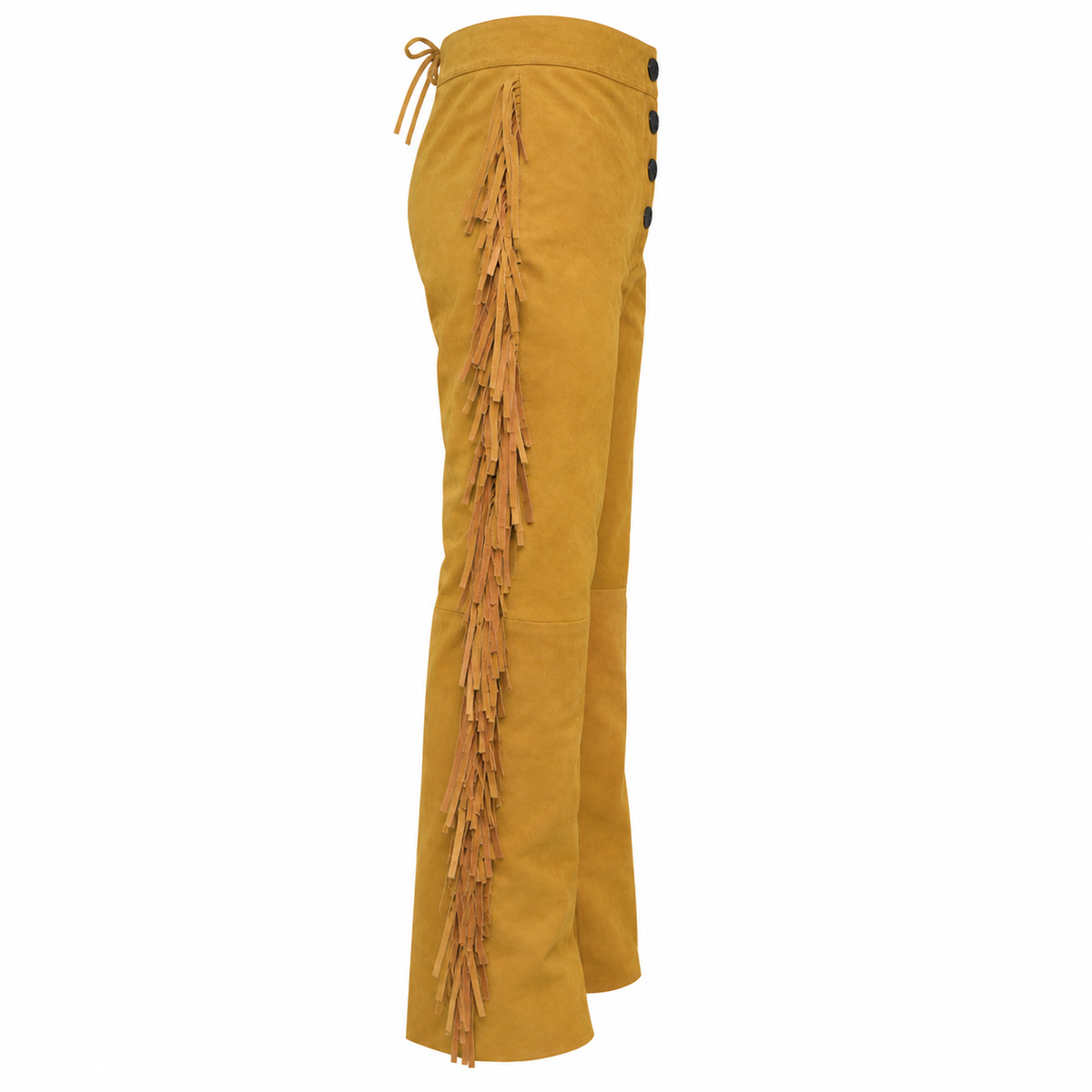 Men Beige Premium Original Suede Leather Fringe Pant