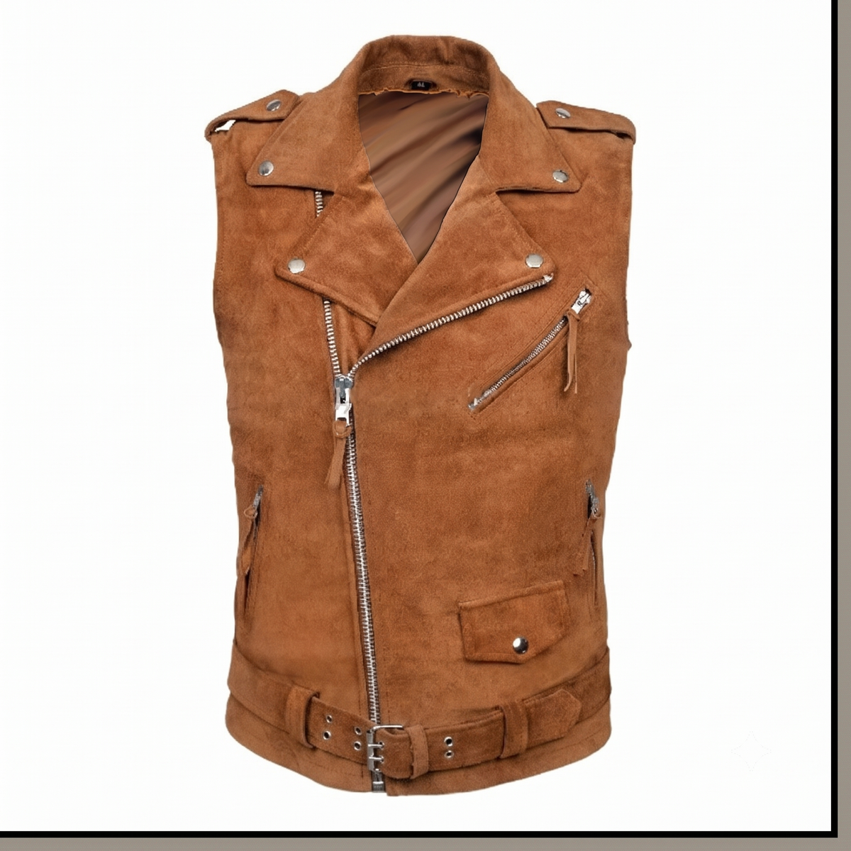 Men's Premium Brown Zip Biker Original Suede Leather Vest Coat