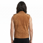 Men's Premium Brown Zip Biker Original Suede Leather Vest Coat