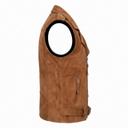 Men's Premium Brown Zip Biker Original Suede Leather Vest Coat