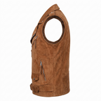 Men's Premium Brown Zip Biker Original Suede Leather Vest Coat