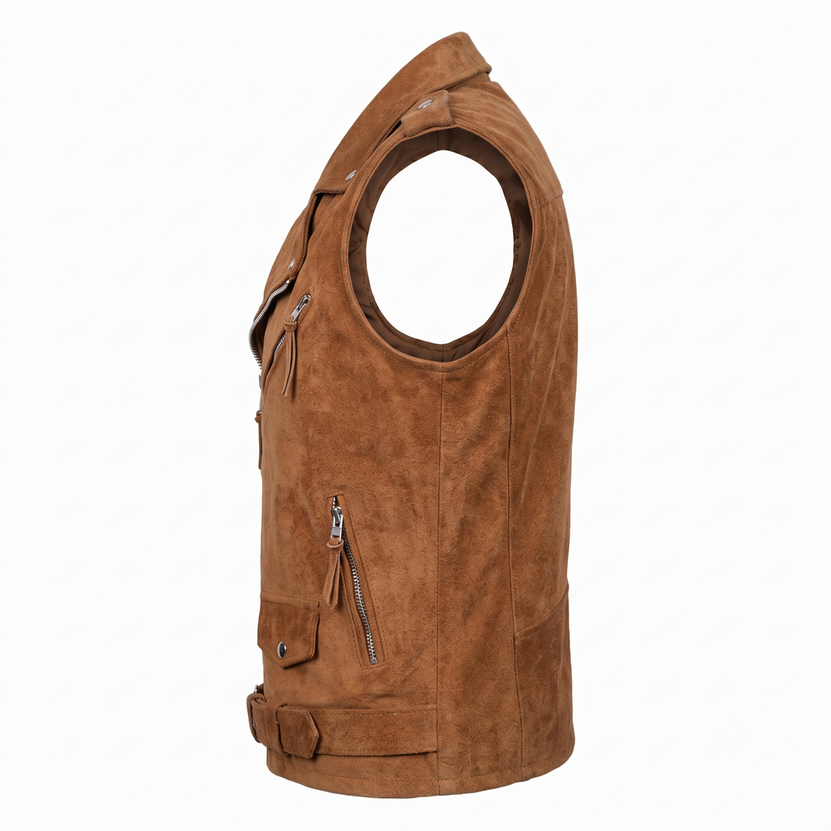 Men's Premium Brown Zip Biker Original Suede Leather Vest Coat