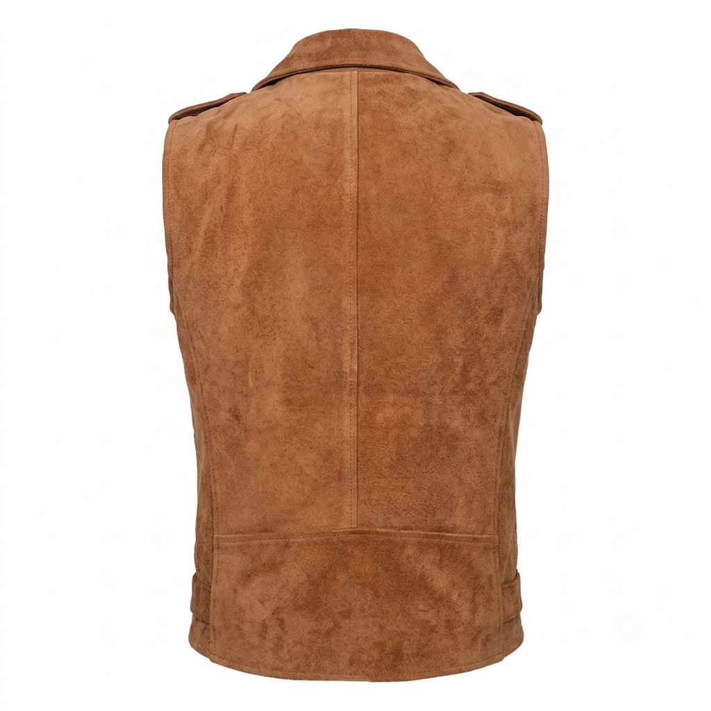 Men's Premium Brown Zip Biker Original Suede Leather Vest Coat