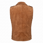Men's Premium Brown Zip Biker Original Suede Leather Vest Coat