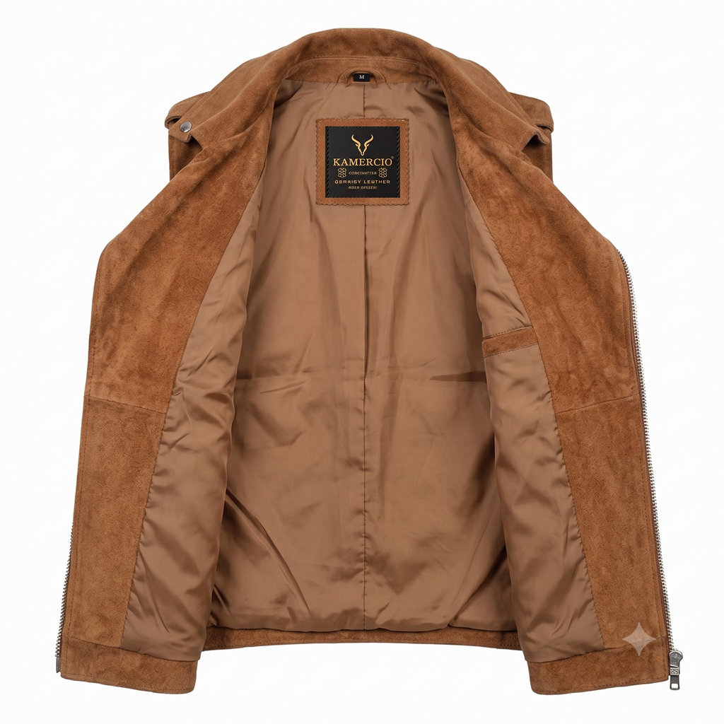 Men's Premium Brown Zip Biker Original Suede Leather Vest Coat