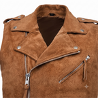 Men's Premium Brown Zip Biker Original Suede Leather Vest Coat