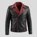 Men's Premium Black Two-Tone Belted Original Leather Biker Jacket