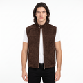 Men's Premium Dark Brown Zip-Front Original Suede Leather Vest Coat