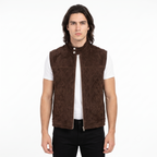 Men's Premium Dark Brown Zip-Front Original Suede Leather Vest Coat