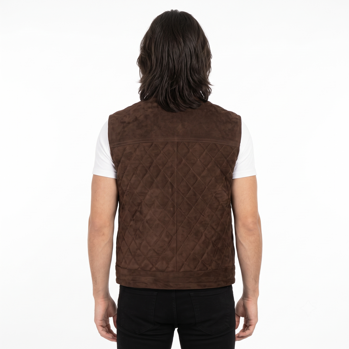 Men's Premium Dark Brown Zip-Front Original Suede Leather Vest Coat